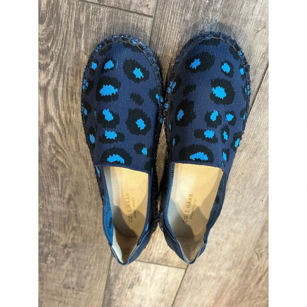 Cole Haan Women Navy Blue Leopard Print Espadrille‎ Flats Shoes Size 5B
